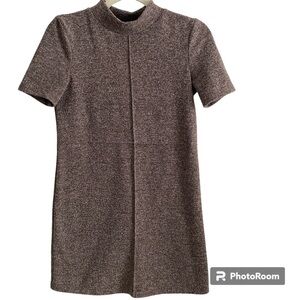 ZARA Wool Blend Heathered Brown Short Sleeve Mockneck Sweater Dress Size S